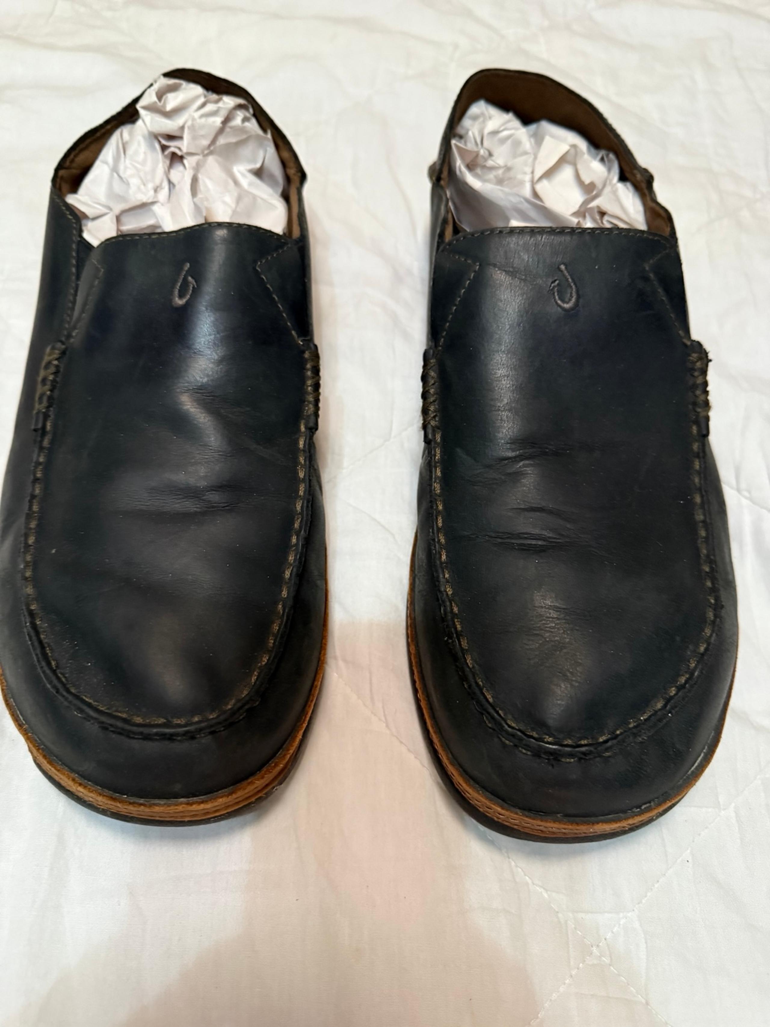 OluKai Moloa Leather Slip On Loafer Mens Size US 10 Black Toffee