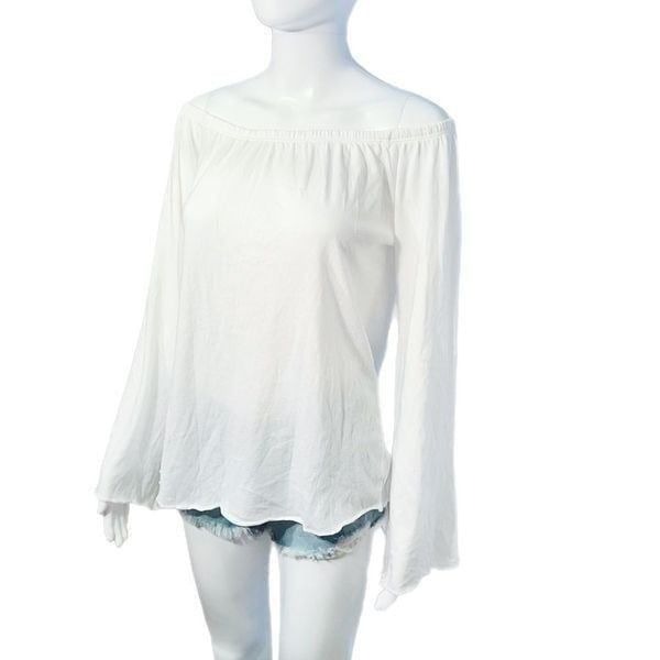 Chaser Off Shoulder Bell Sleeve Knit Tee - White
