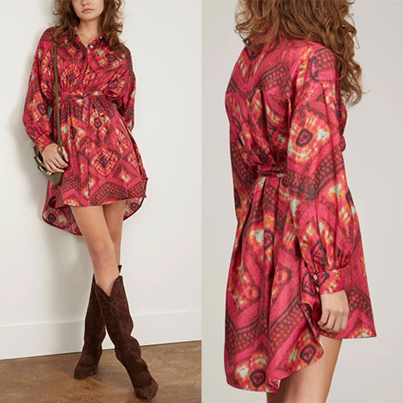 NWT Ulla Johnson Jude Abstract Print Long Sleeves Mini Dress in Wild Rose