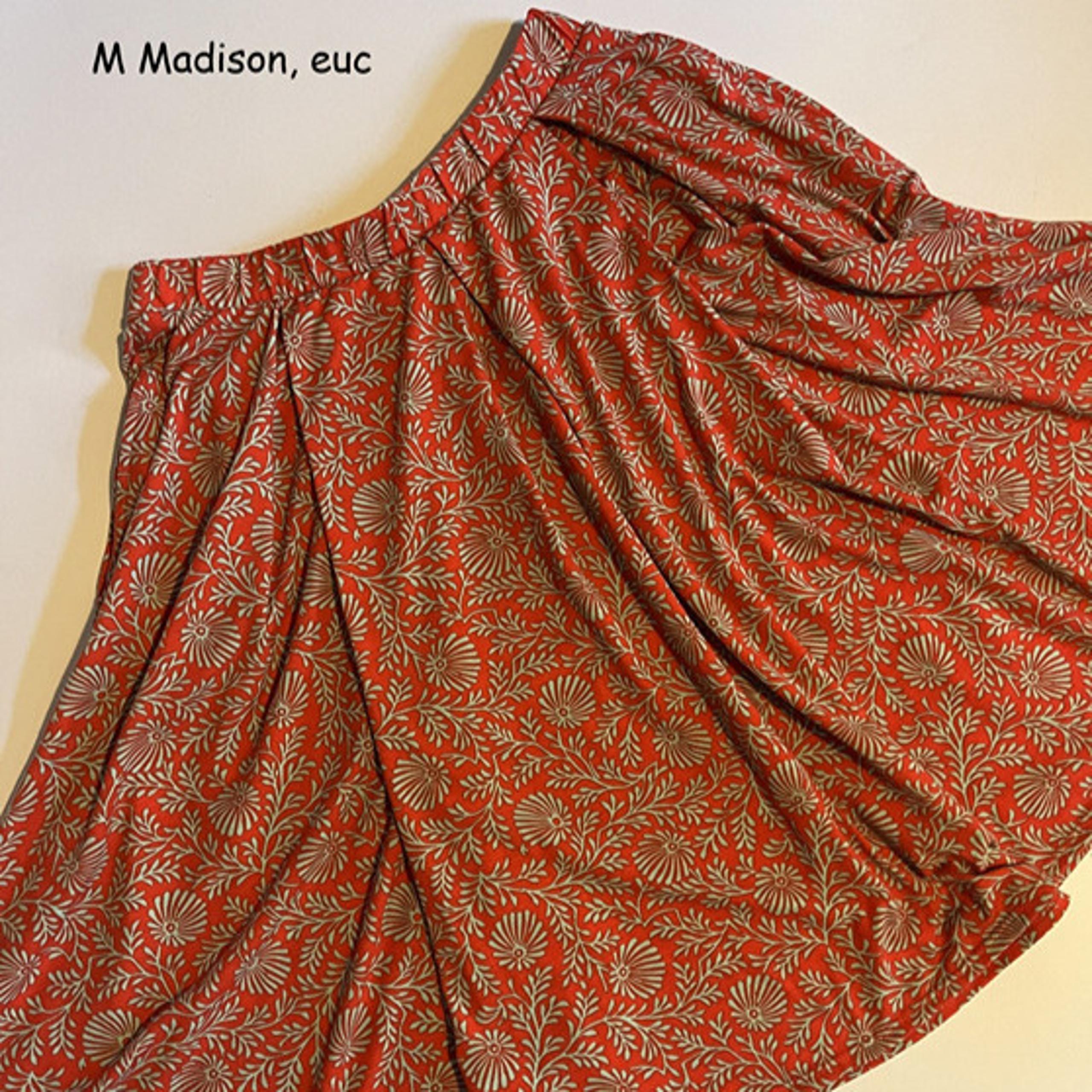 Medium Lularoe Madison full skirt, red with blue flowers