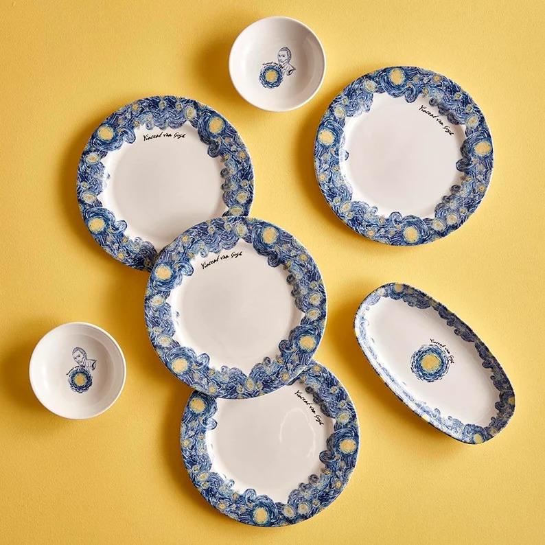 Dinner Set, Serving Plates, Cake Plates Van Gogh 7 Piece Presentation Set, mothe