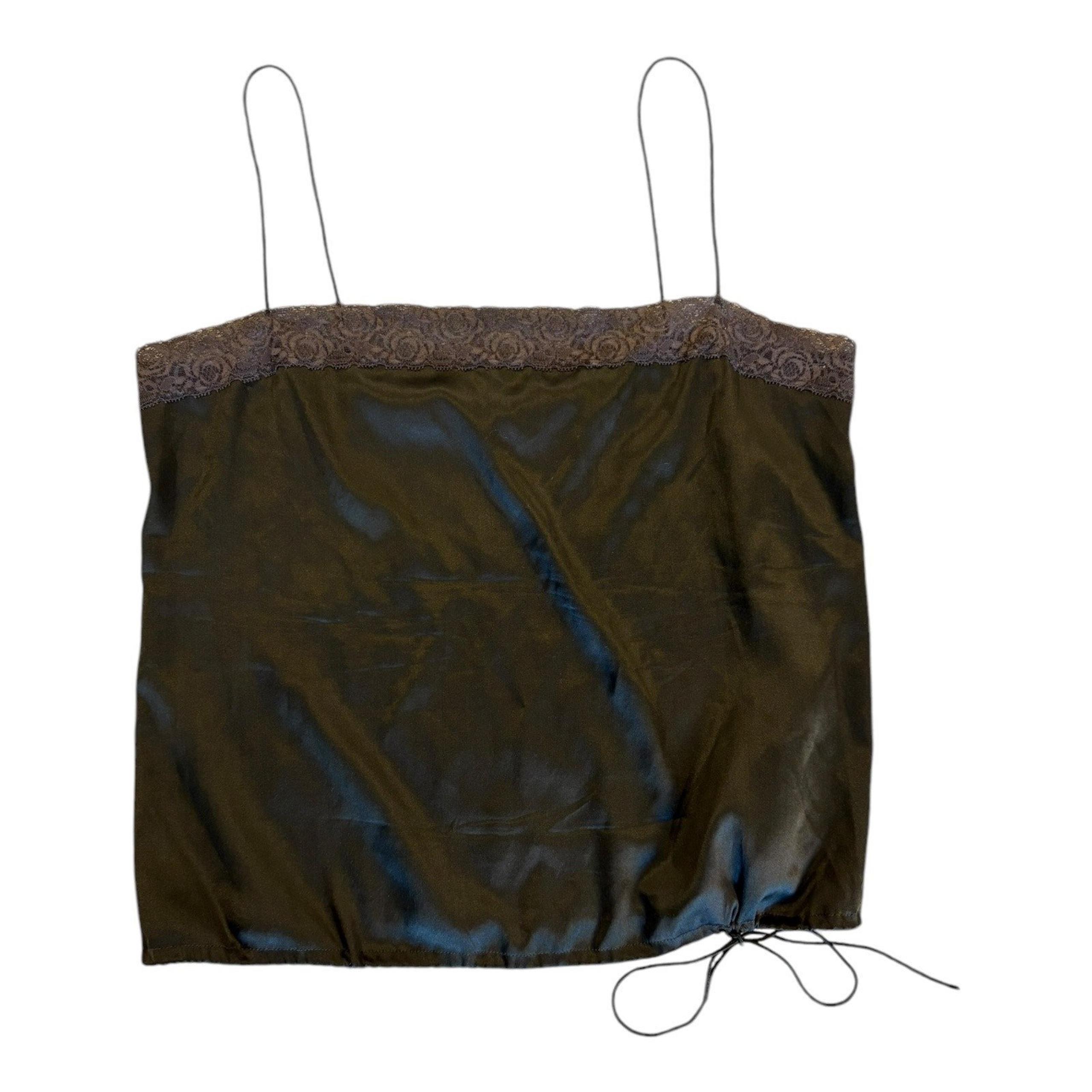 Theory Women’s Silk Lace Trim Square Neck Camisole Blouse Brown Size M