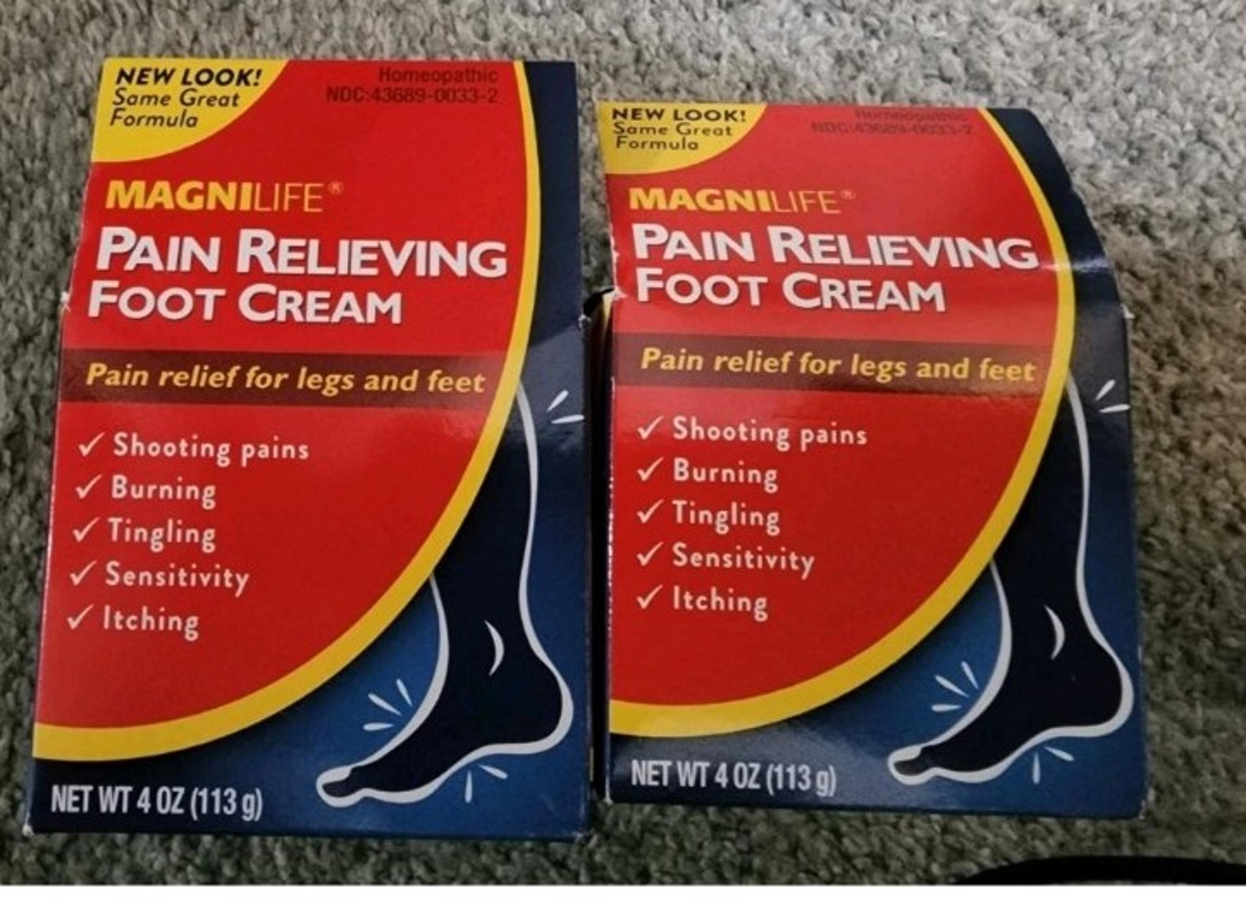 MagniLife Pain Relieving Foot Cream 4oz Soreness/Burning/Itching 2pk Lot.