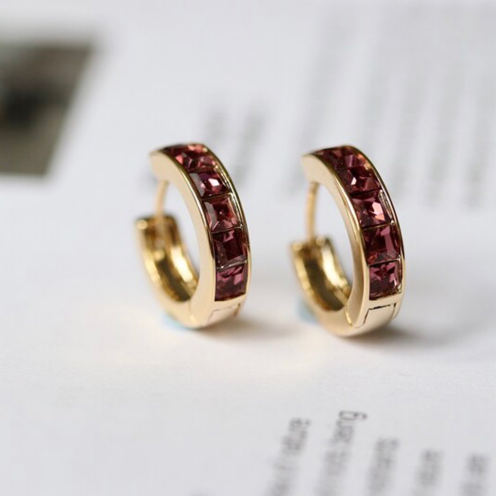 Alexandrite (June) Channel Set 14K Yellow Gold Huggie Hoop Earrings, NWT