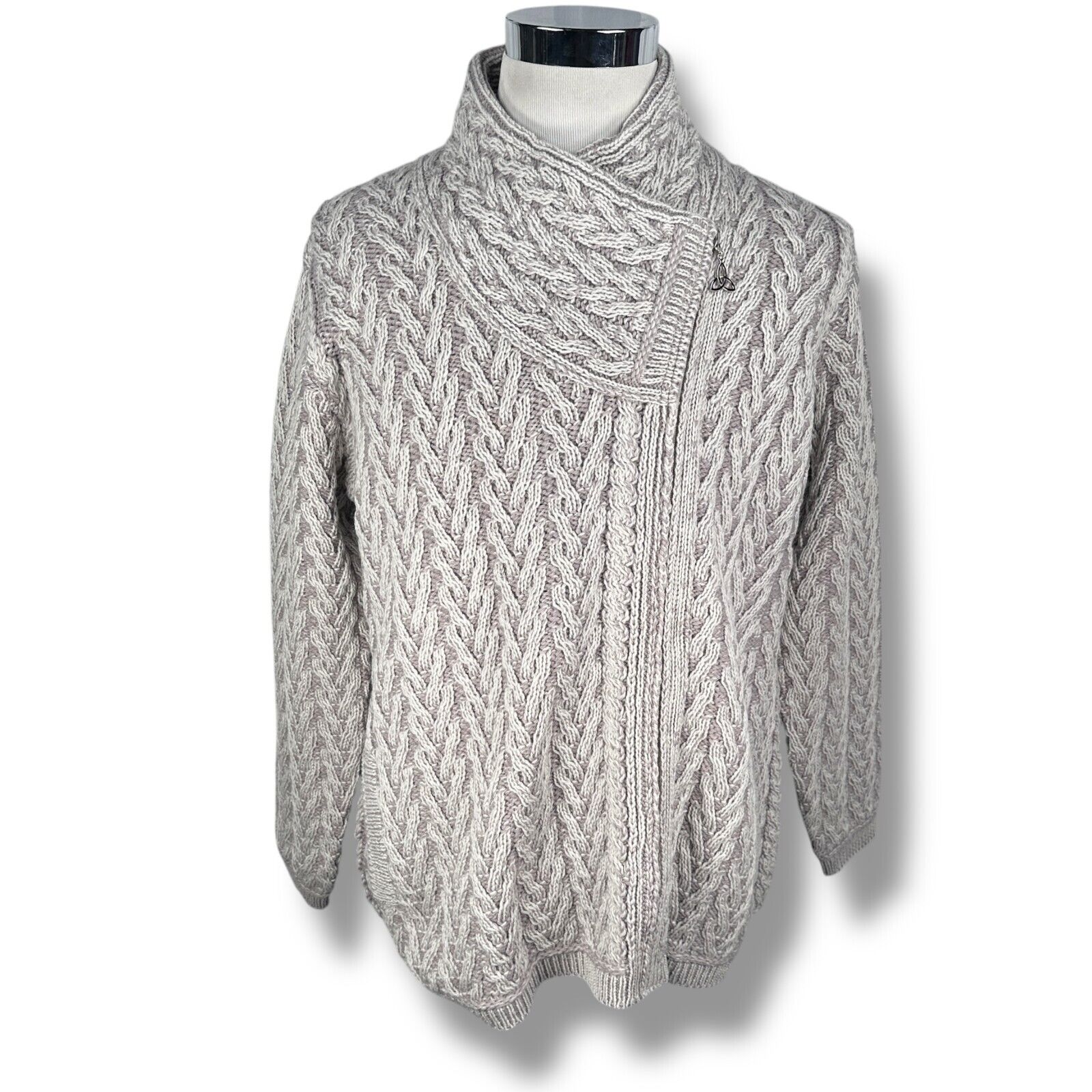 Aran Crafts Asymmetrical Zip Moto Cardigan Sweater Jacket Women's XL Beige New