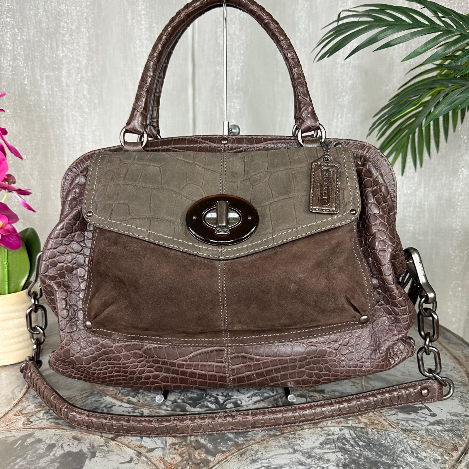 Coach Sadie Croc Embossed Satchel 15271 B4/Mahogany MSRP 798