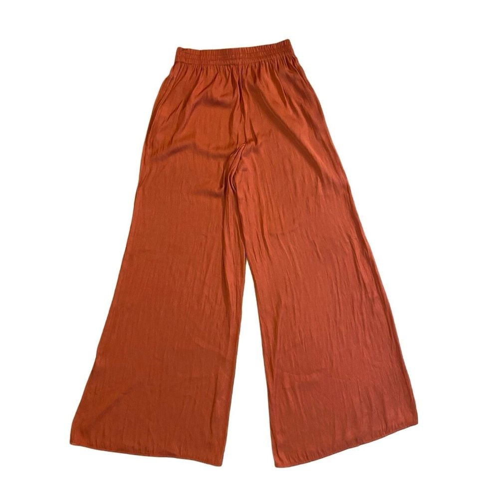 Zara Wide Leg Flowing Palazzo Pants Satin High Waisted Womens Small Orange