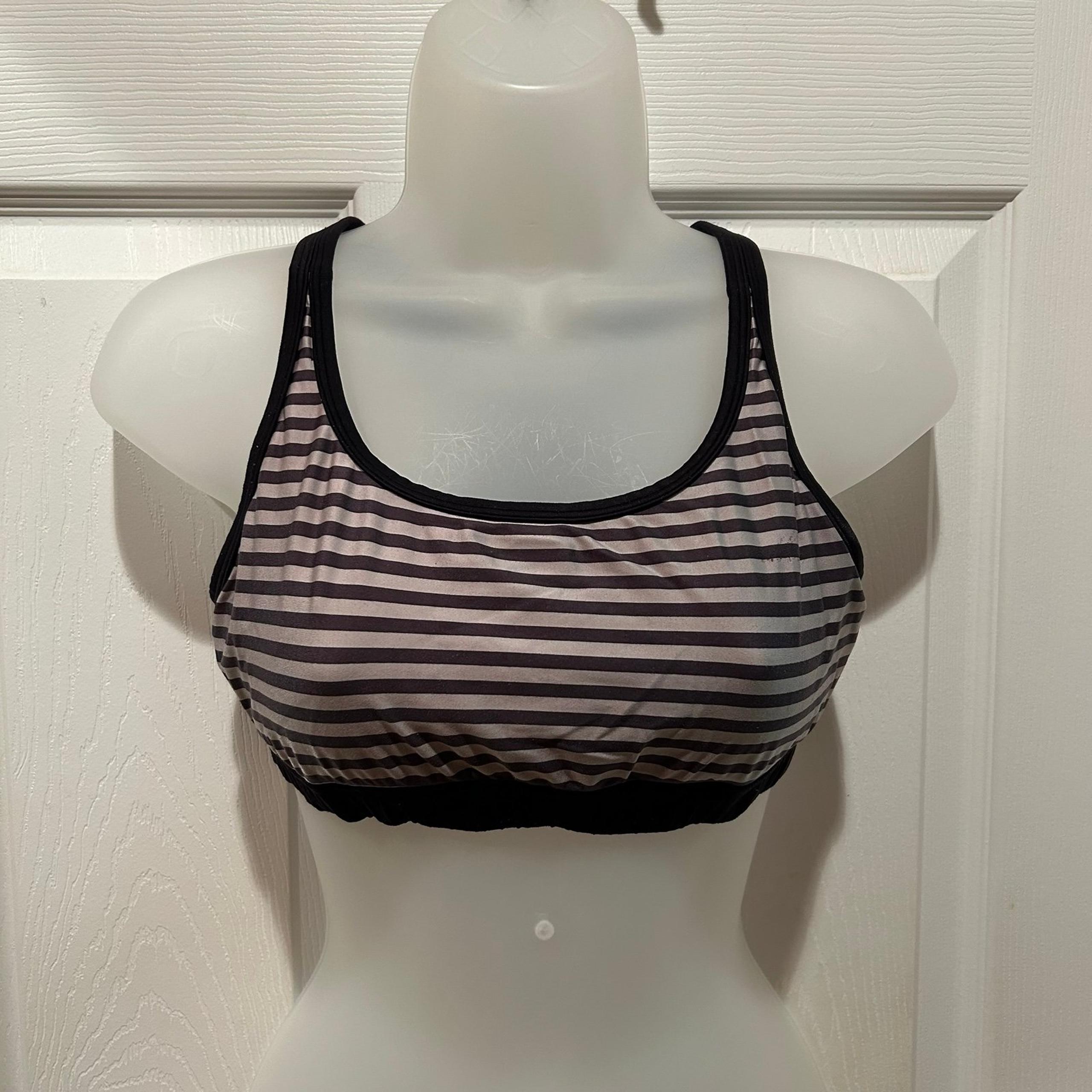 DKNY Women’s Sports Bra Criss Cross Adjustable Straps Black Gray Athletic Sz Med