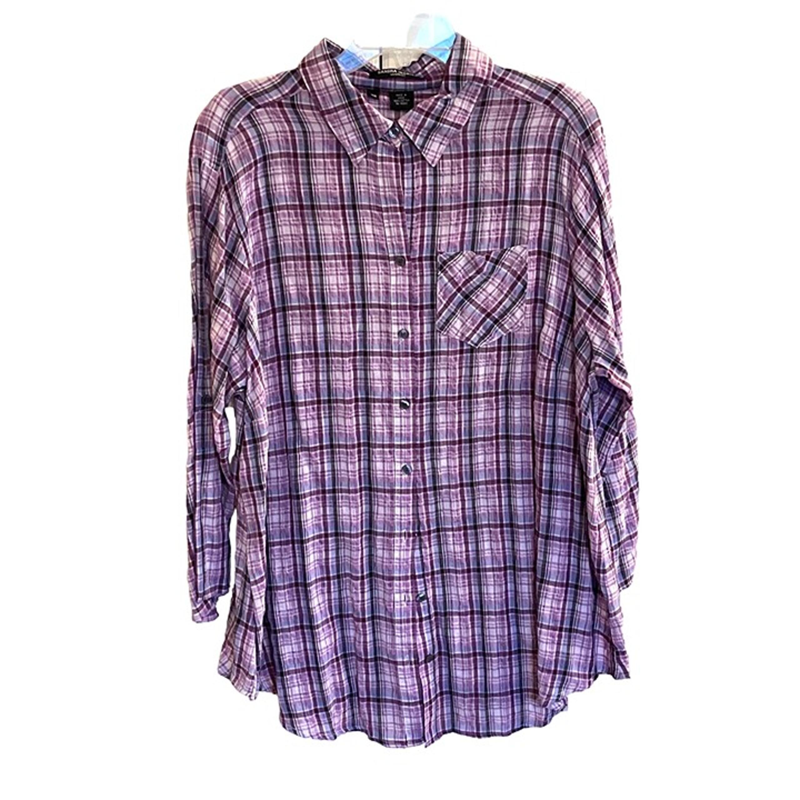 SANDRA INGRISH Plaid Shirt 100% Cotton Purple Blouse Top Size 16W