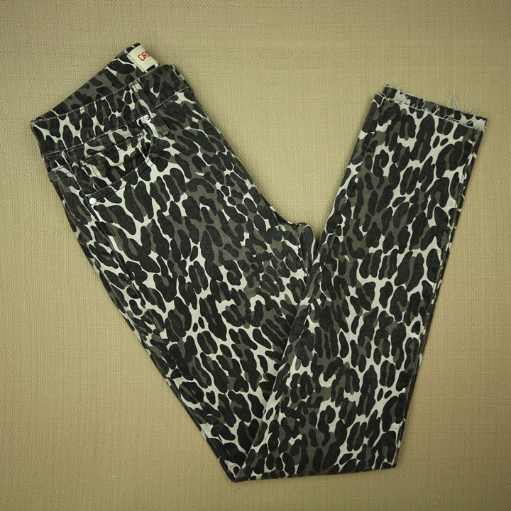 Driftwood Jackie Skinny Jeans Women's Sz 24 Mid Rise Raw Hem Animal Print Denim