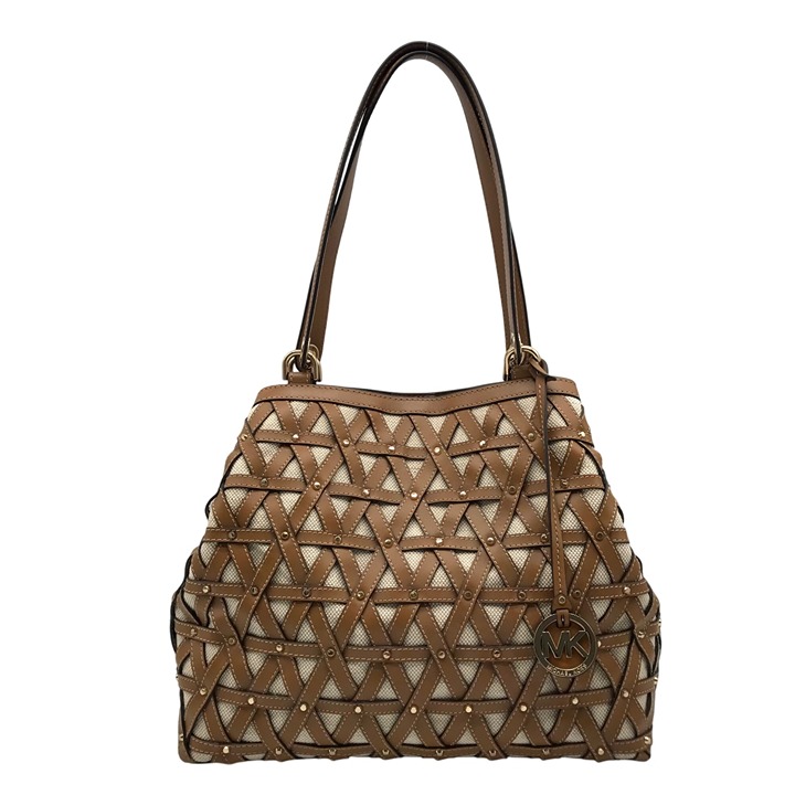 Michael Kors Tan Leather & Canvas Large Brooklyn Tote Bag