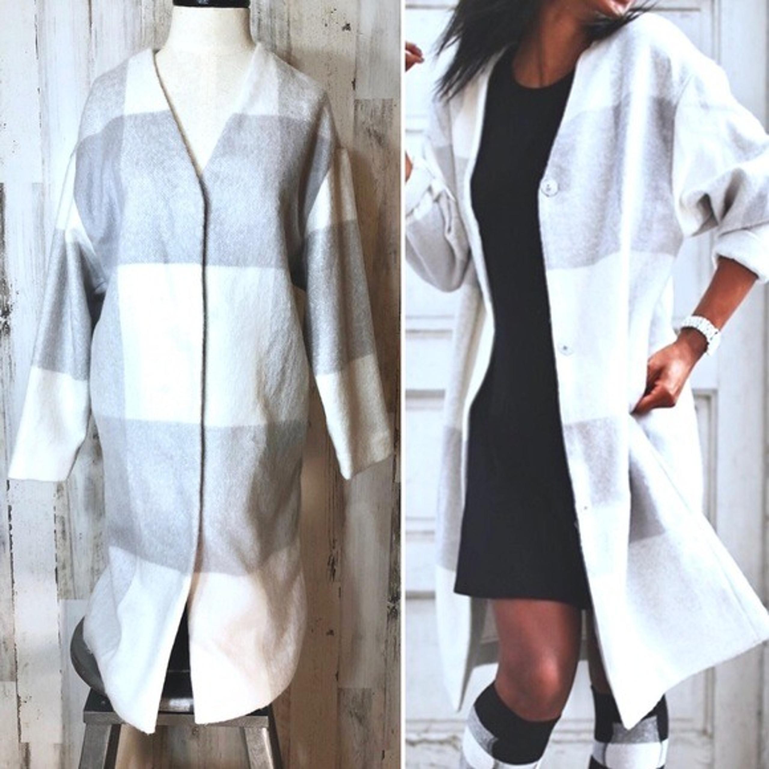 Adam Lippes Grey White Mohair Plaid Coat