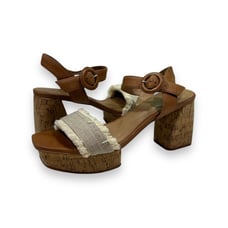 Bernardo Reagan Frayed Canvas & Leather Platform Sandals with Cork Block Heel 9