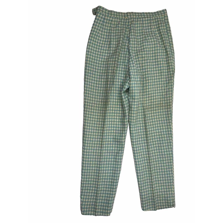 VTG 60s Womens Large Wool Herringbone Plaid High Rise Distressed Cigarette Pants