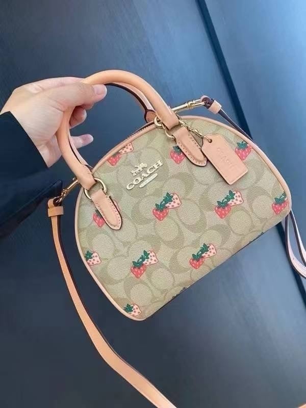 Coach Sydney Satchel In Signature Canvas With Strawberry Print