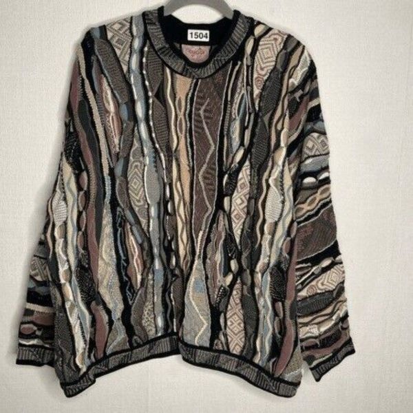VTG 80s Cuggi Coogi Men Size L Multicolor 100% Cotton Crewneck Sweater Australia