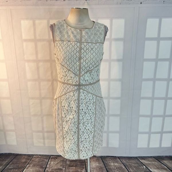 Maggy London cream ivory lace patchwork sheath dress size 12