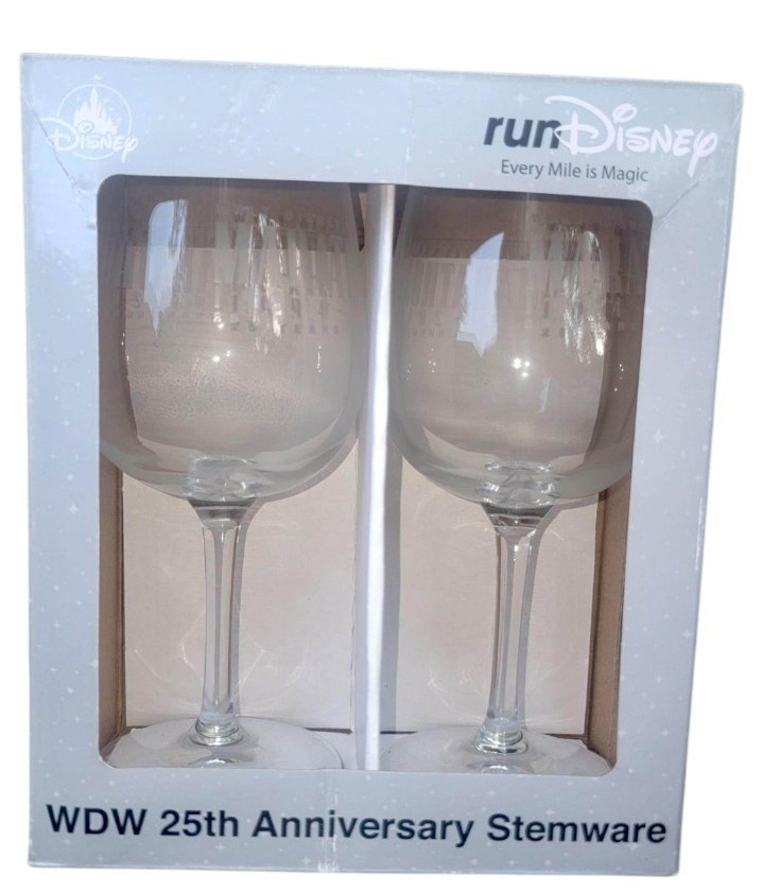 Run Disney Marathon 25th Anniversary Stemware Wine Glasses 1994-2018 NEW RARE