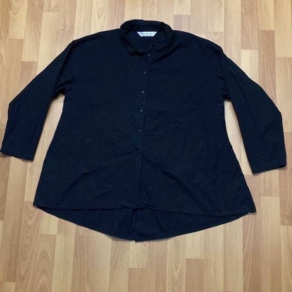 YACCO MARICARD Pintuck 100% Cotton Black Relaxed Fit Women 2 Made in Thailand