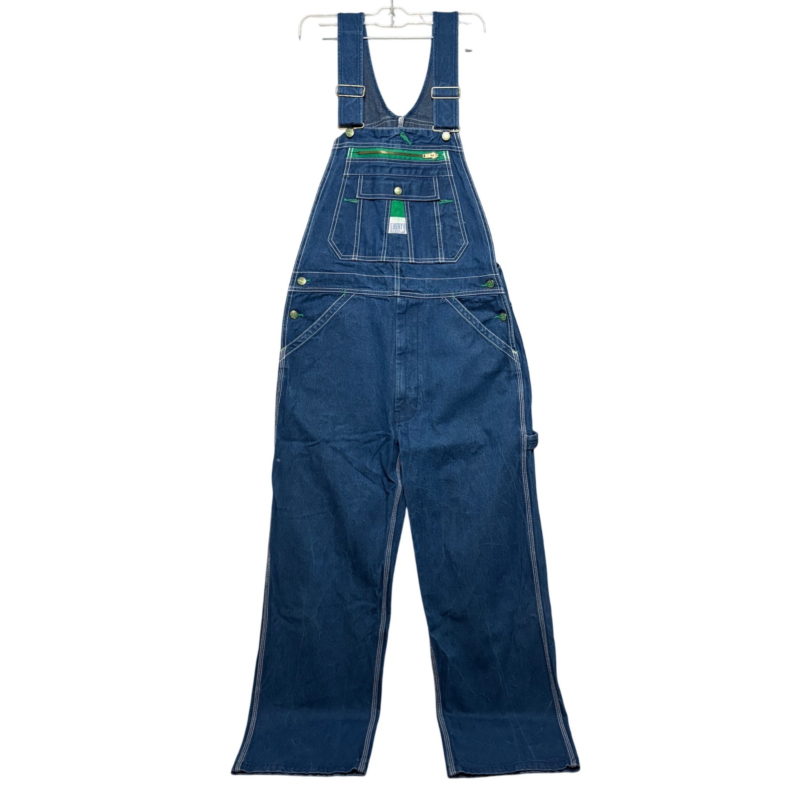Vintage Liberty Denim Overalls Carpenter Bib Green Trim Workwear 34X27