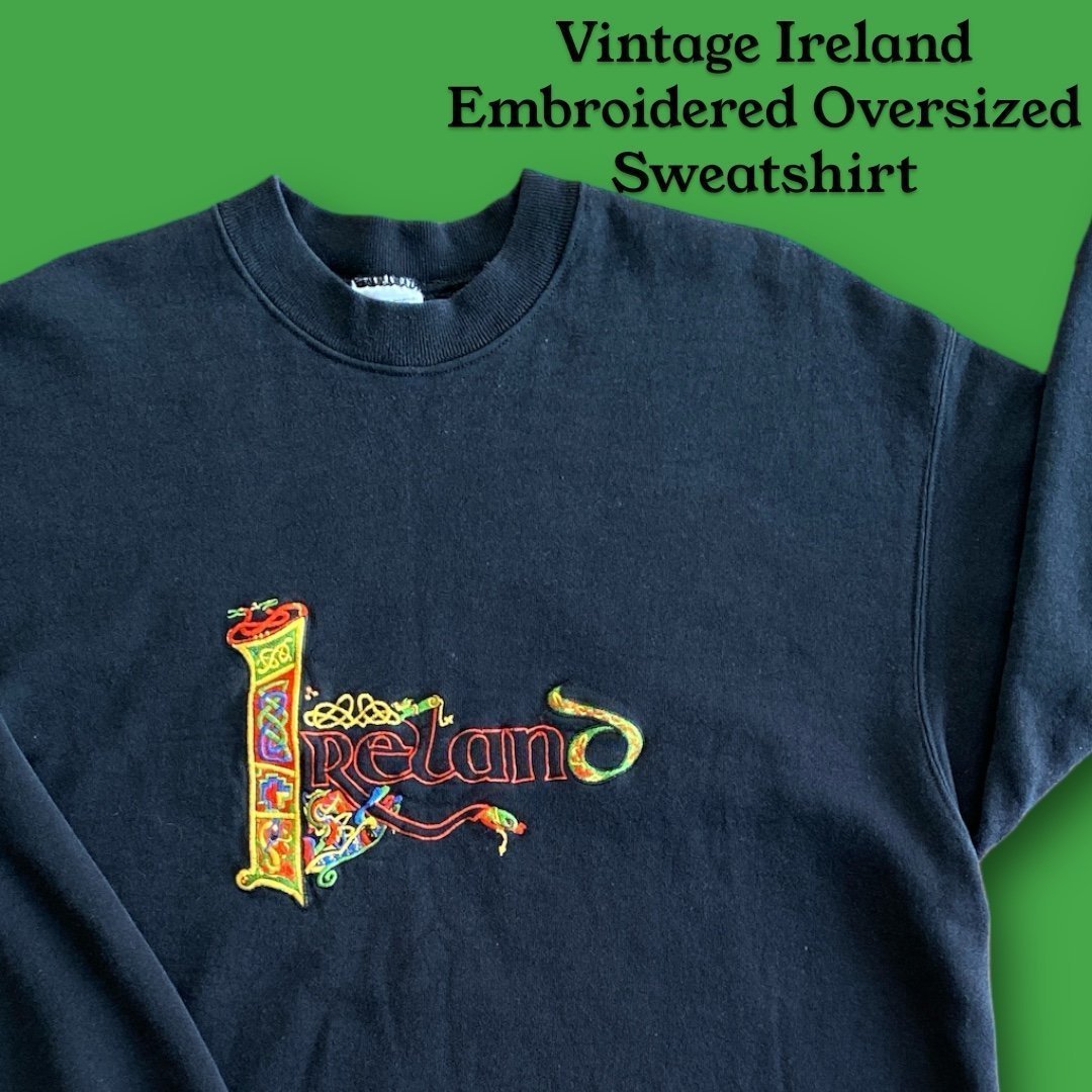 Vintage Ireland Embroidered Design Sweatshirt In Bright Multicolors Celtic Knots