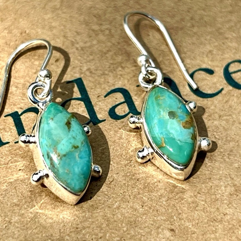 NEW $128 Sundance Kingman Turquoise Sterling Silver Marquise Dangle 1" Earrings