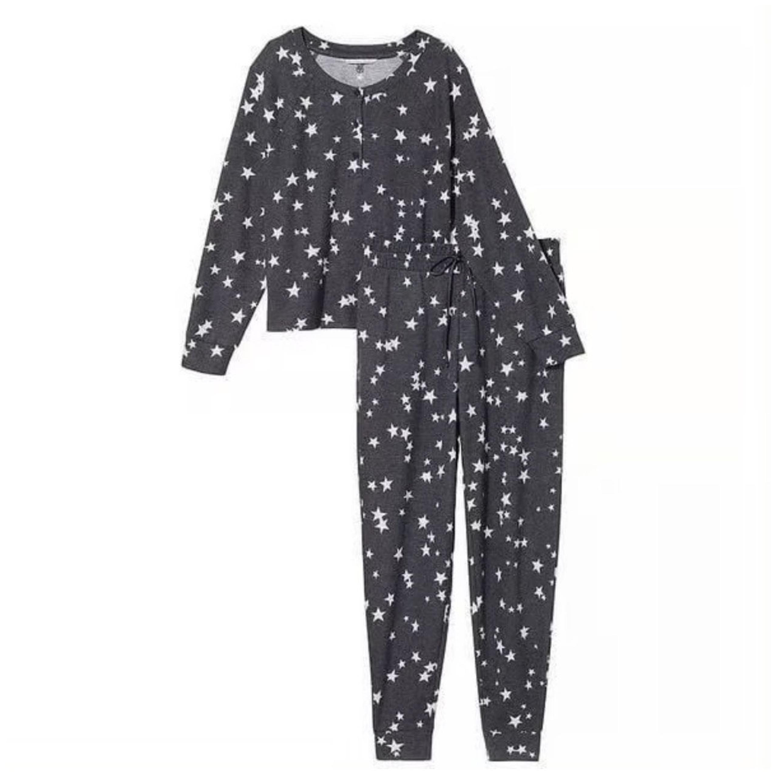 Victoria’s Secret Star Print Pajama Set XXL Gray Waffle Knit Lounge Set