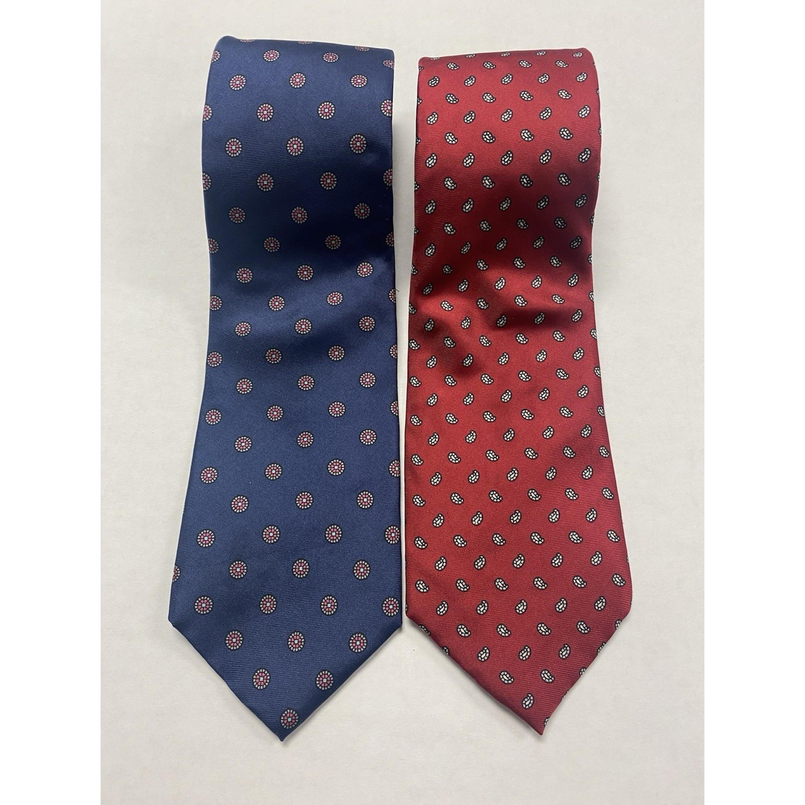 Preswick & Moore Lot Of 2 Mens Silk Tie Handmade In USA Red & Blue W/ Paisley