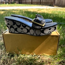 Vintage Coach Monogram Buckle Wedge Heel