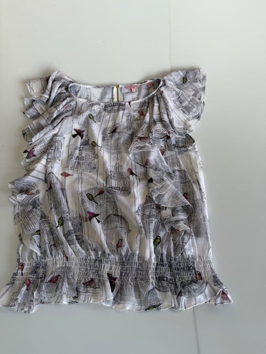 TED BAKER London 4 white blouse Bird cages lace detailing tunic loose shirt.