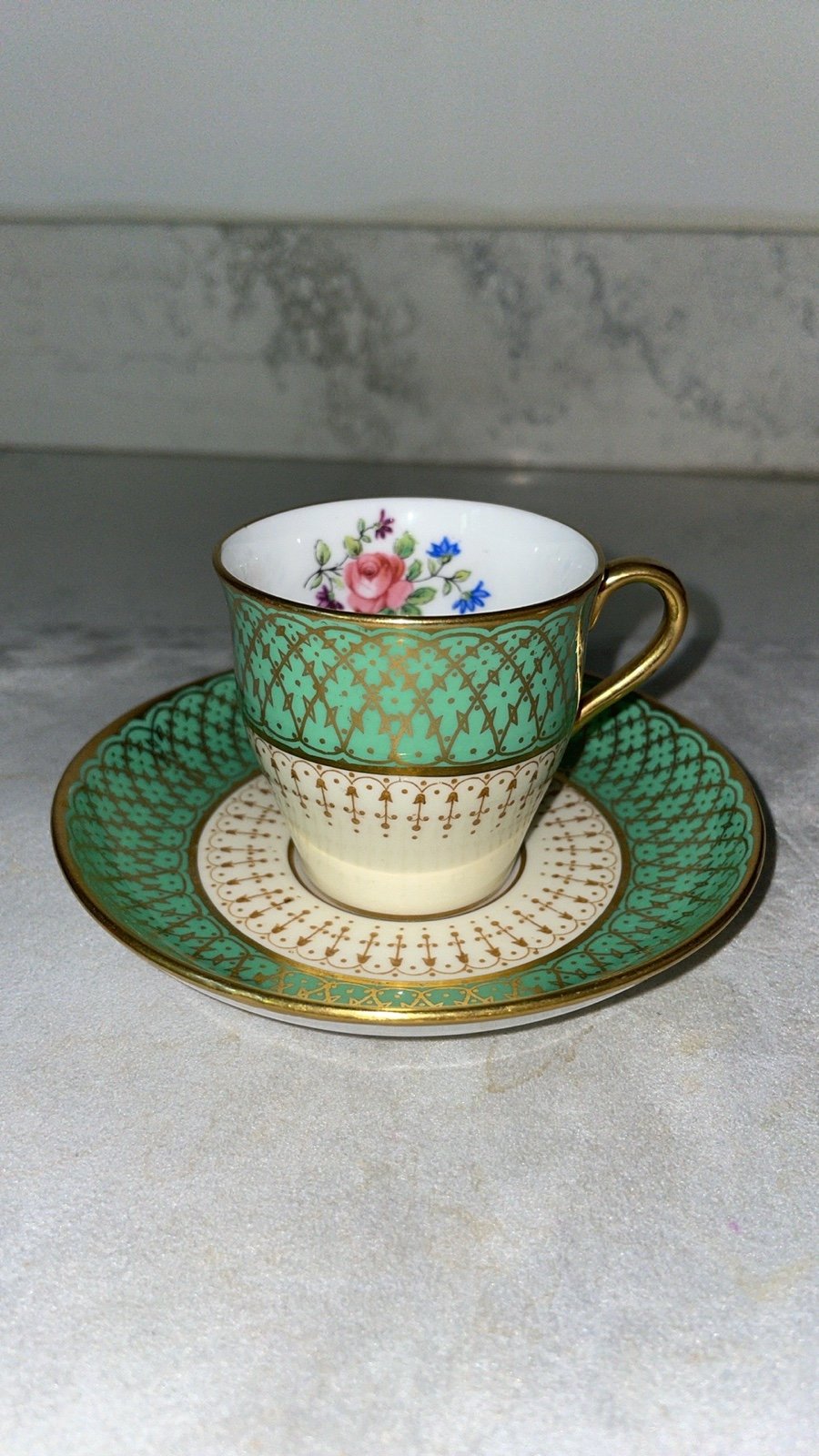 Aynsley Vintage Trellis Demitasse Cup & Saucer Fine English Bone China Like New