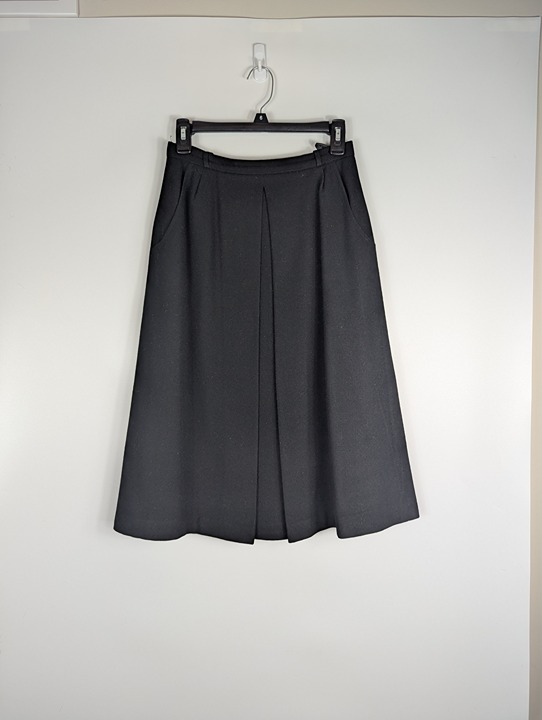 Gor-ray Vintage Pure Wool Black A-Line Skirt with Pleat Made in UK