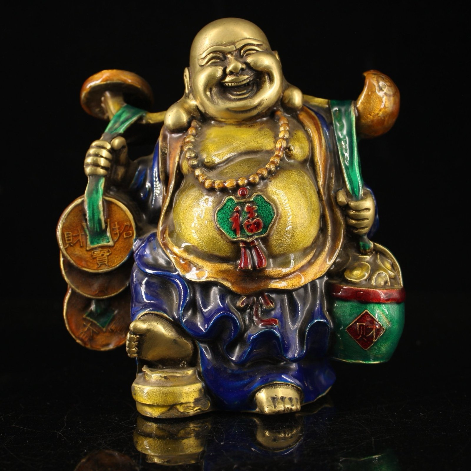 Jingtai blue copper tire enamel painting Mitreya Buddha 