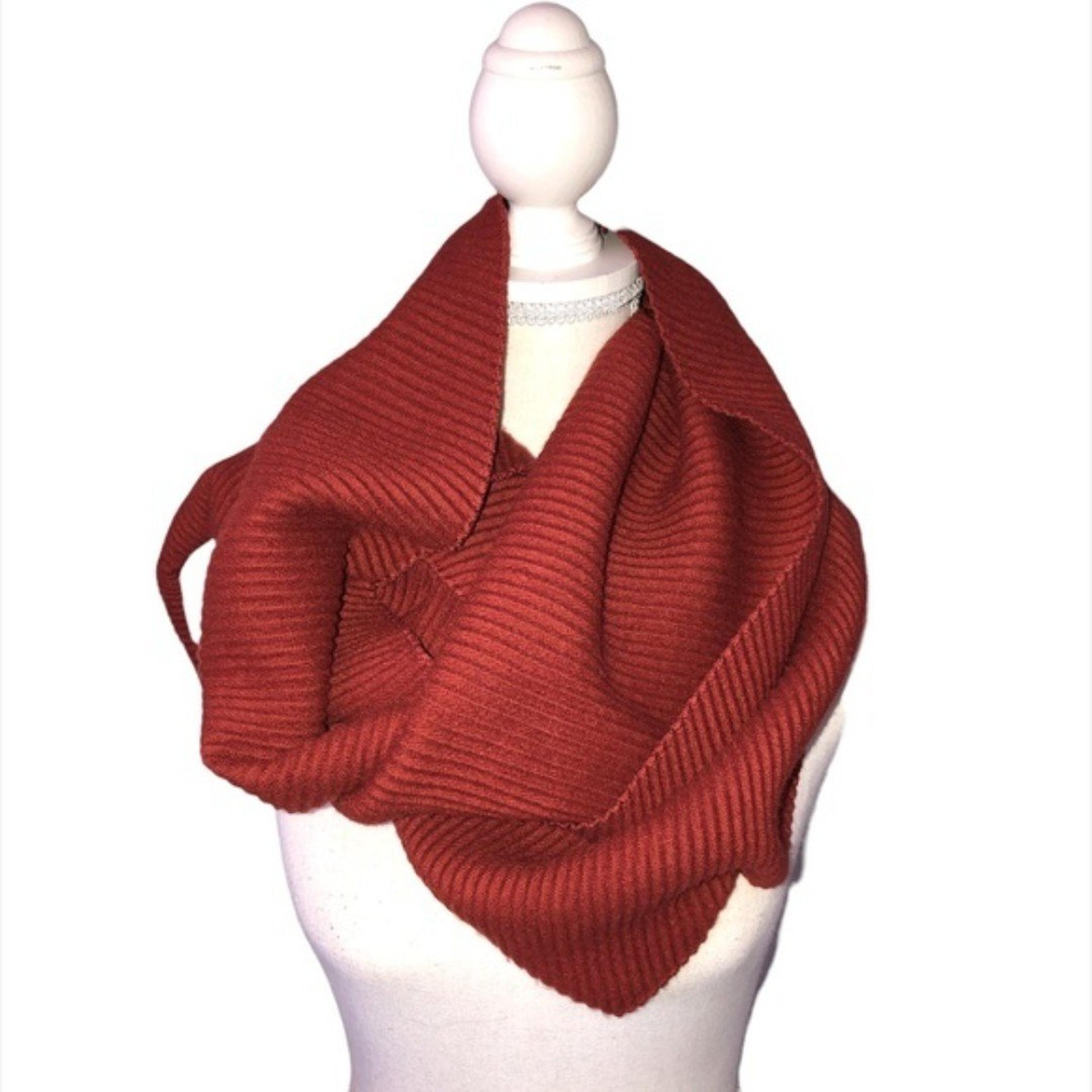 Women's Long Chunky Rib-Knit Scarf Frayed Hem O/S Burnt Orange - a new day