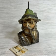 Vintage Wood N Max 1977 Candle Bearded Old Man Green Hat Smoking Pipe 6.5” Waxed