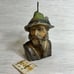 Vintage Wood N Max 1977 Candle Bearded Old Man Green Hat Smoking Pipe 6.5” Waxed