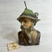 Vintage Wood N Max 1977 Candle Bearded Old Man Green Hat Smoking Pipe 6.5” Waxed