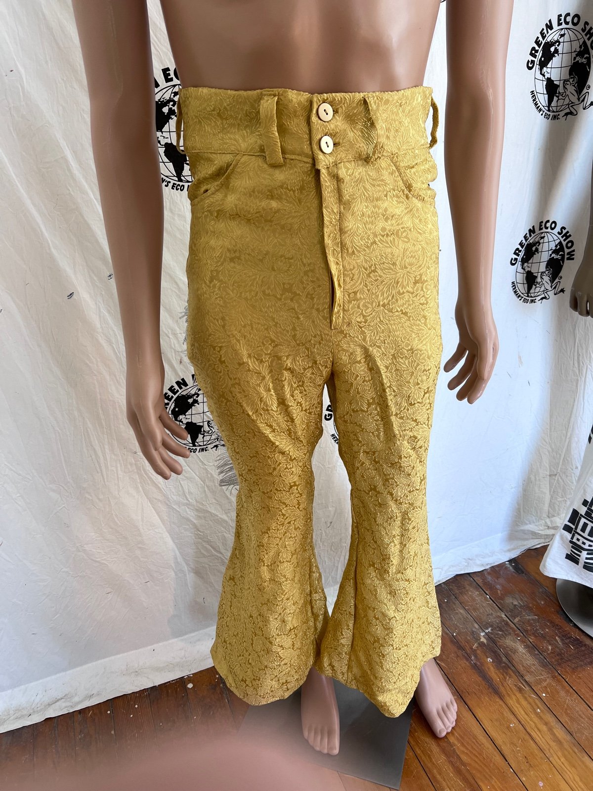Gold Lamee silver fringe pants S bells Hermans Eco USA