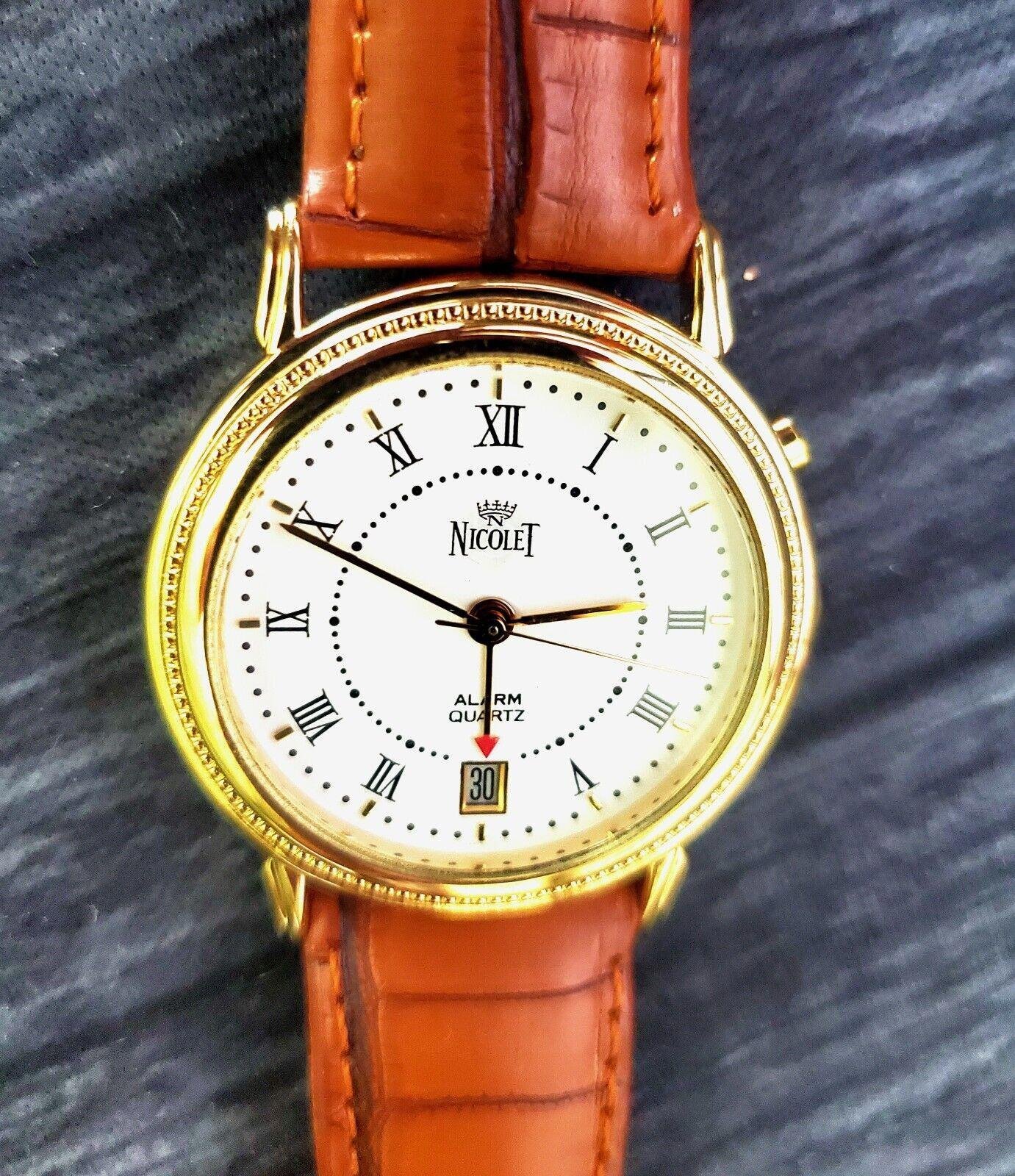 Rare Nicolet 146 Japan Quartz Men's Watch White Enamel Dial