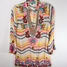 TAJ By Sabrina Crippa 100% Silk Beaded & Embroidered Tunic Size S