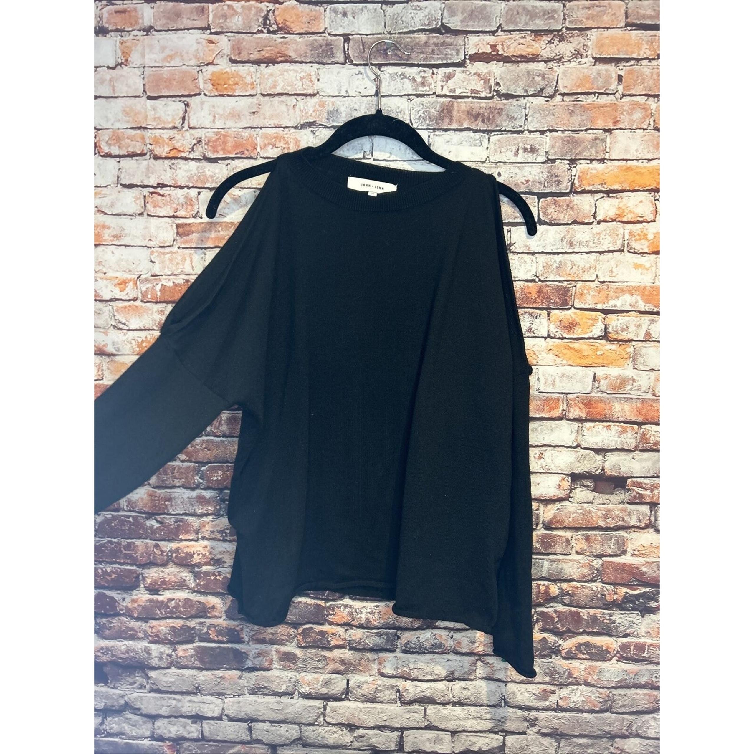 Anthropologie John + Jenn Black Cold Shoulder Crewneck Sweater womens size small