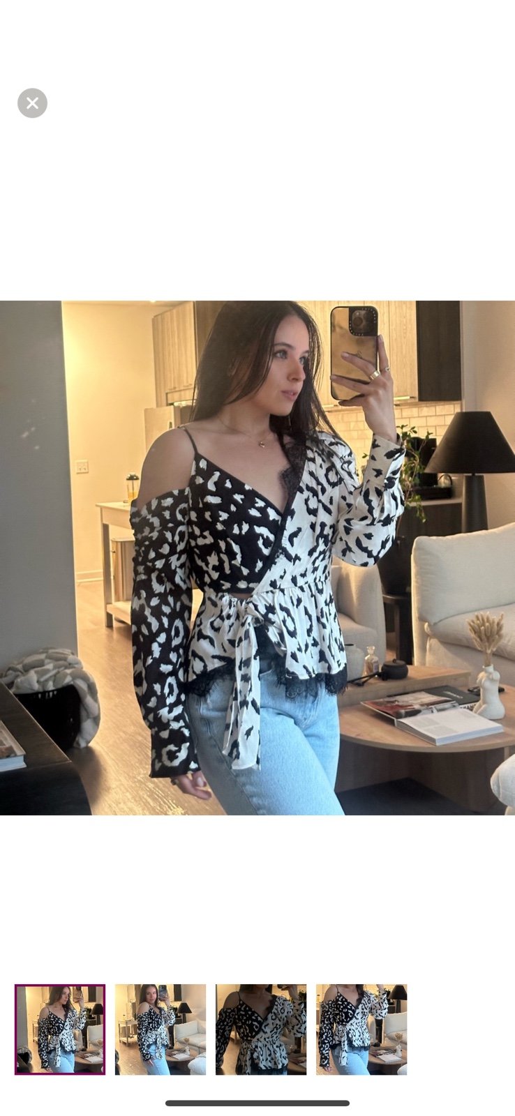 Self Portrait Black and white leopard print cold shoulder blouse with lace detai