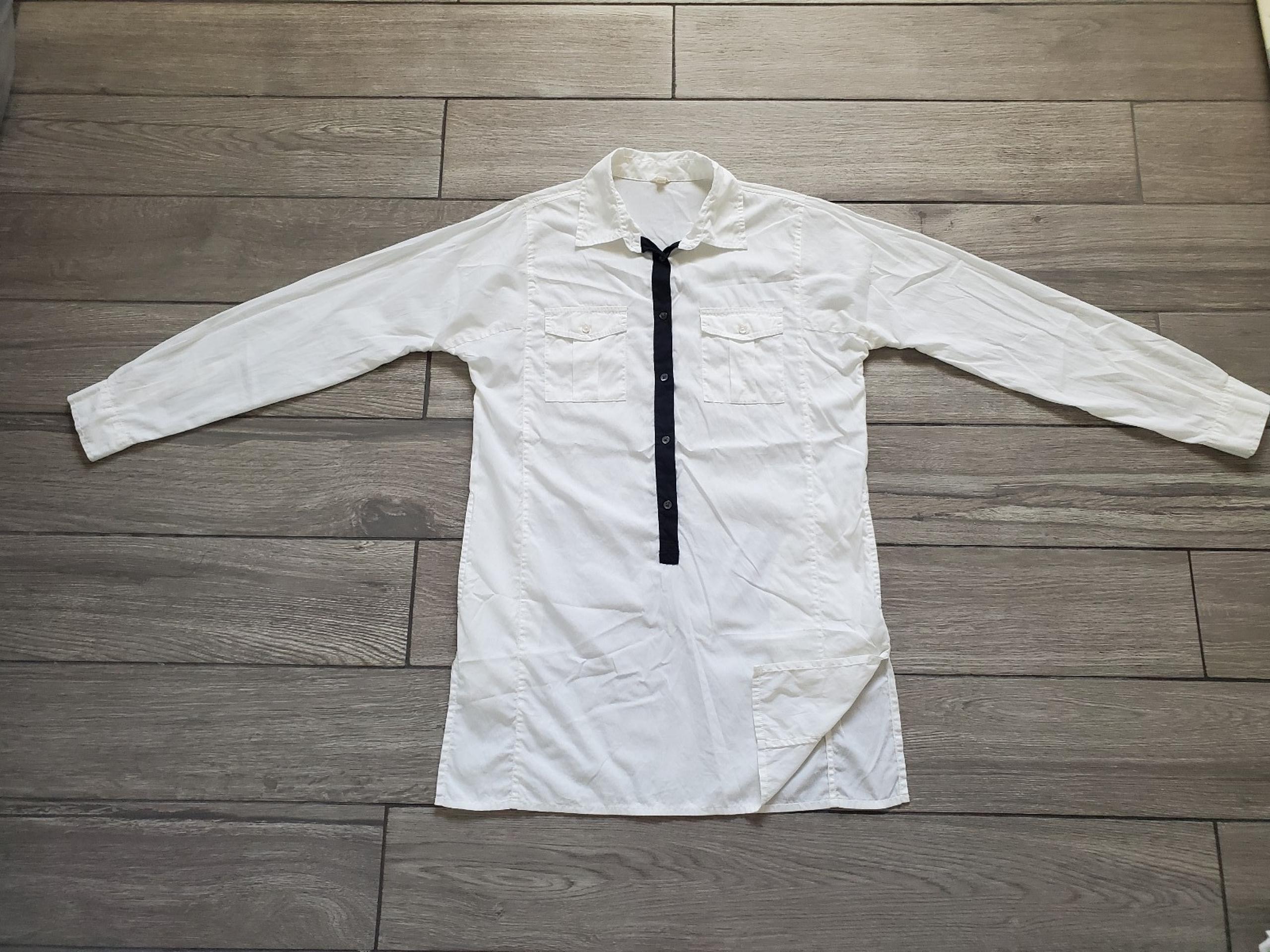 women's 100% cotton white black pocket tunic shirt XS - J.Crew