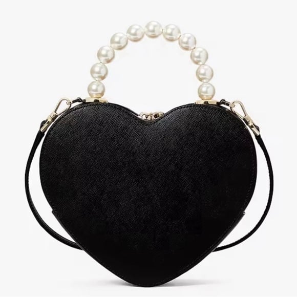 Kate Spade Valentine Heart Crossbody Bag Love Shack Pearl Handle, Black NWT