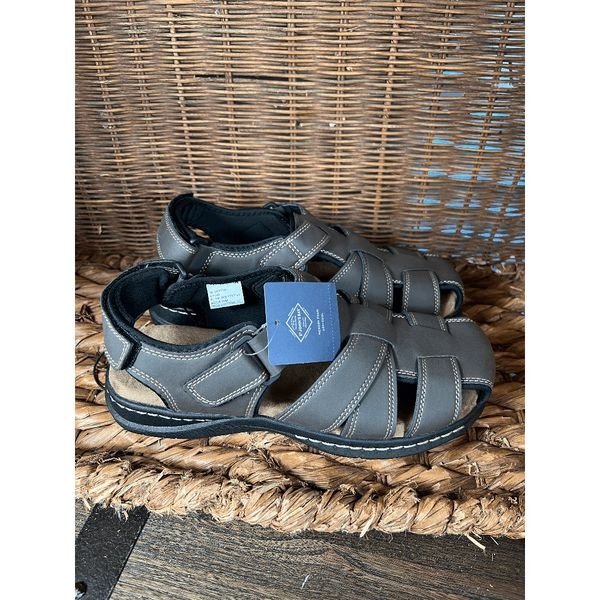 St John's Bay Men's Gray Leather Memory Foam Fisherman Sandals Size 9M