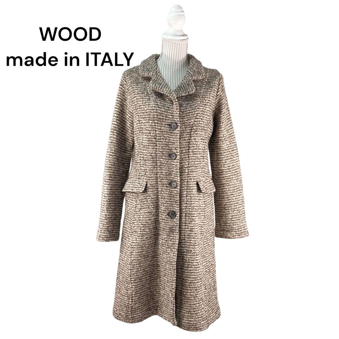02T491☆ WOOD Italy-made wool knit fabric long coat outerwear