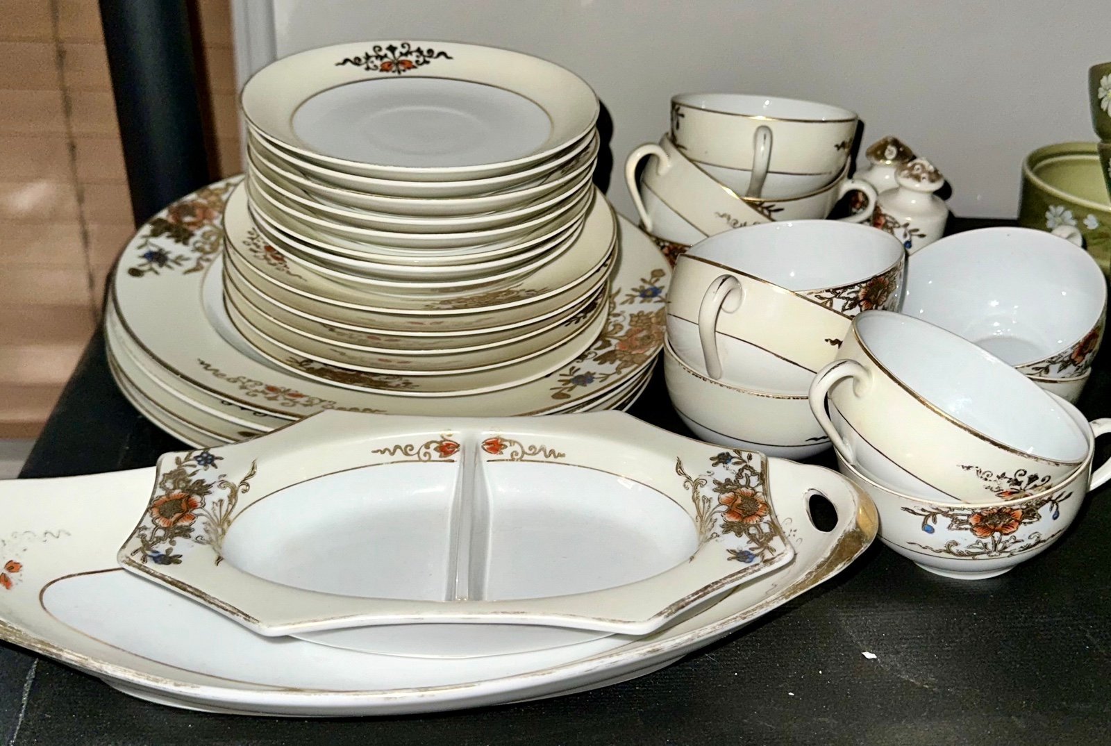 Noritake Japan 42200 Gold Moriage Orange Plates Cups Bowls VINTAGE CHINA SET