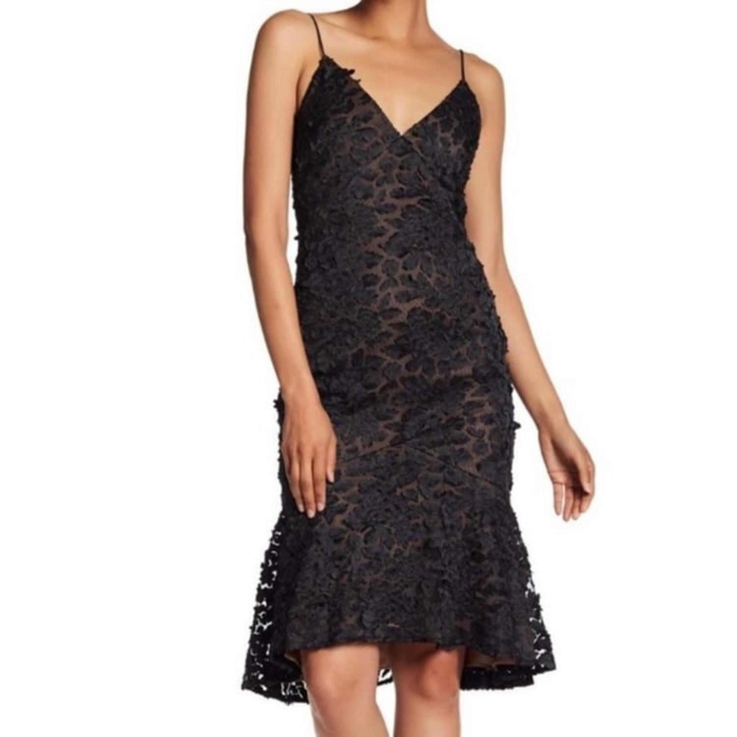 VeraWang 10 Black Nude Dress 3D Appliqué Floral Cutout Cocktail Party Sleeveless