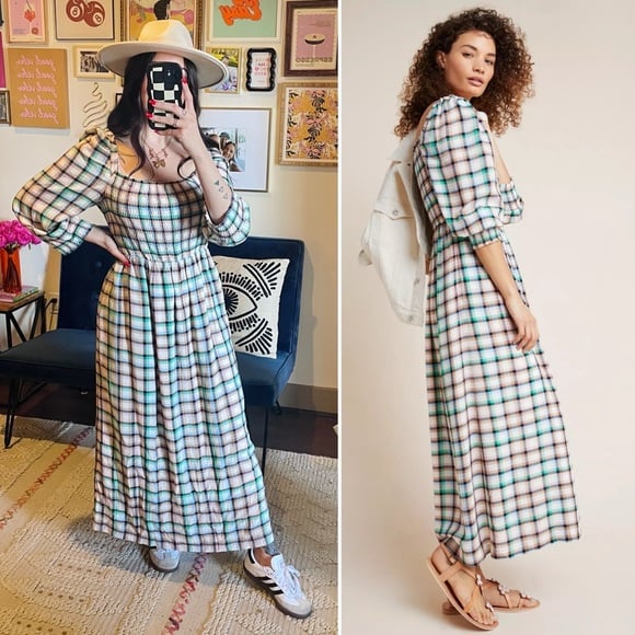 Anthro Maeve Cerie Smocked Midi Dress M/L