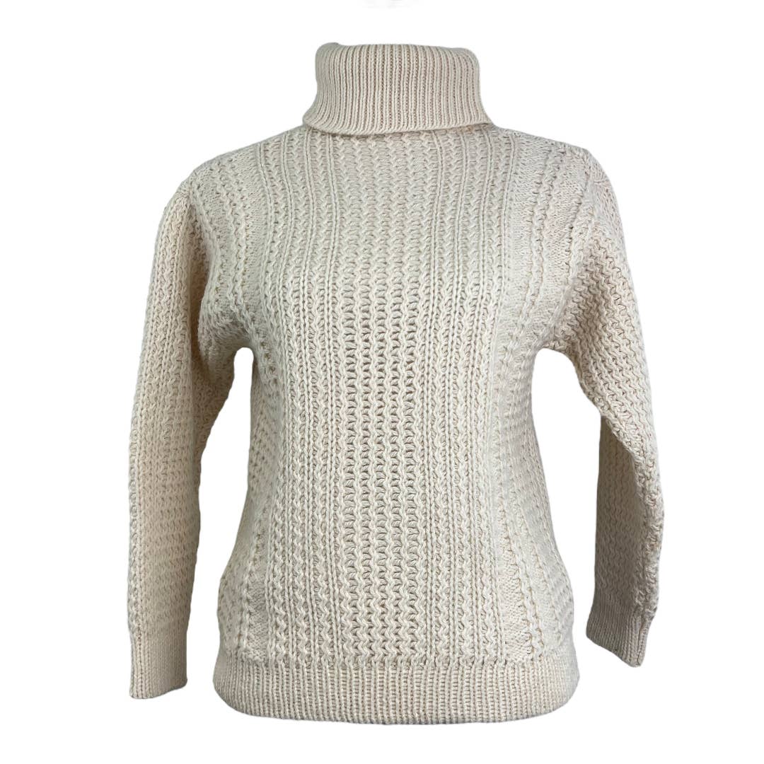 Kilspindie Vintage Irish Wool Blend Turtleneck Cable Knit Sweater 36